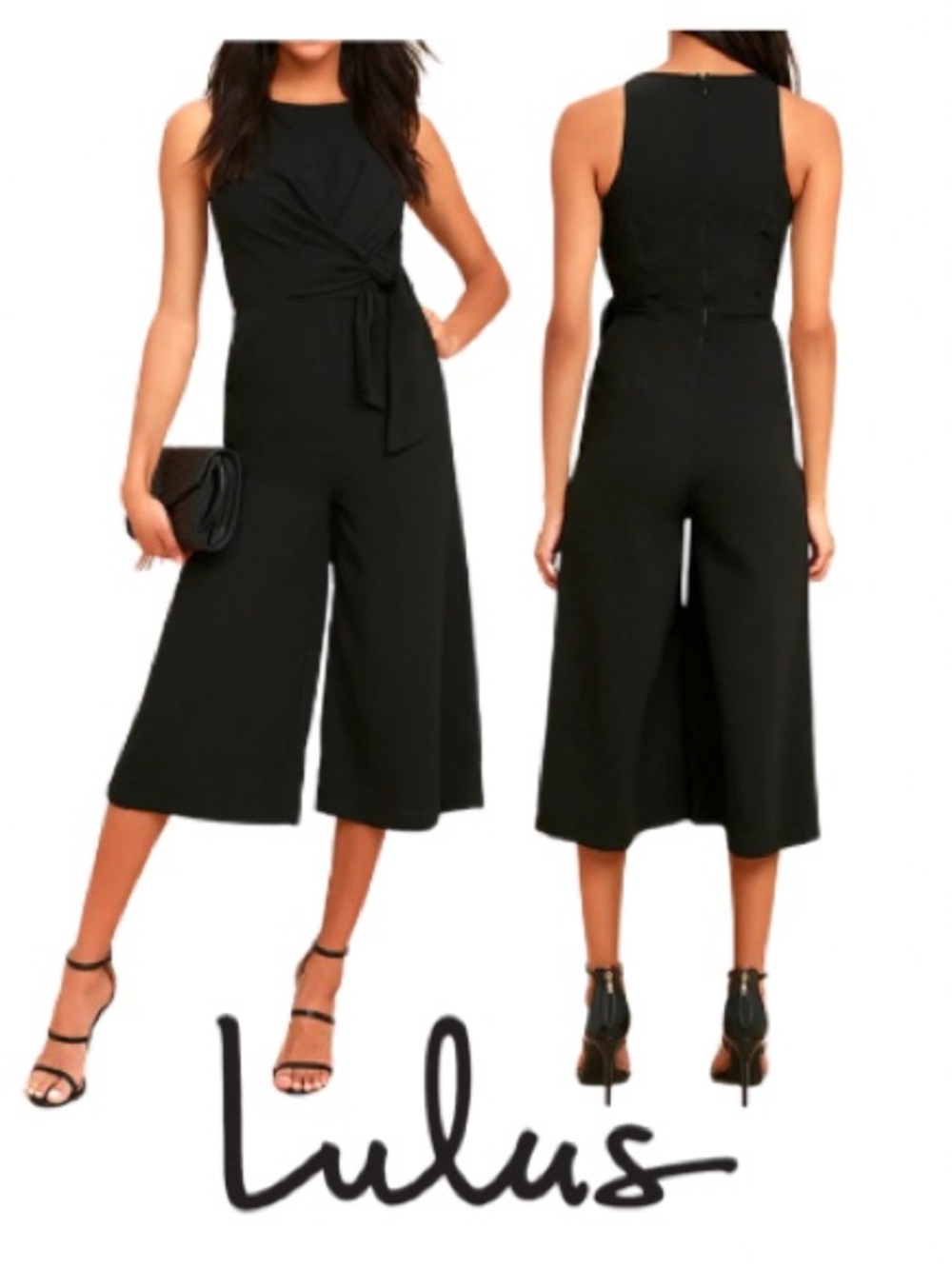 Lulus | On Track Black Midi Culotte Jumpsuit Sleeveless - size M